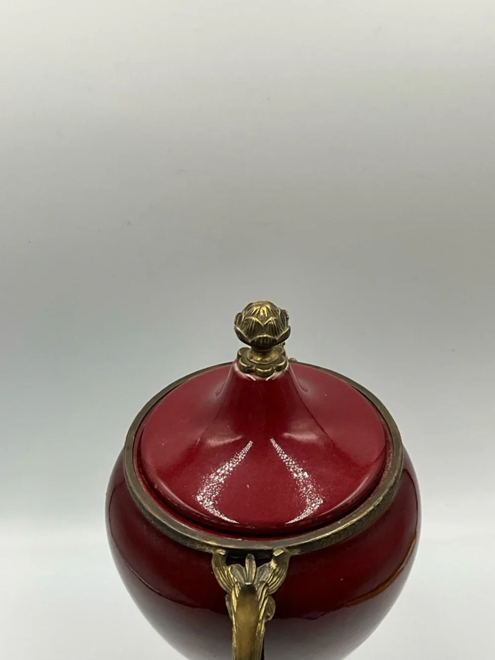 Urn Vintage Ornate Red Ceramic Urn with Brass Accents Rare